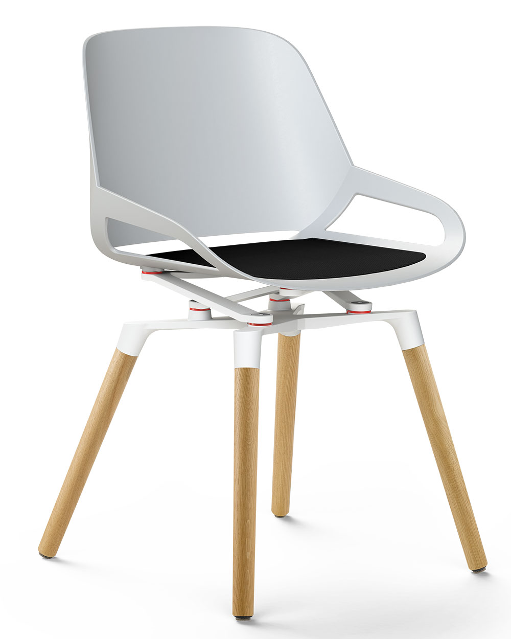 Aeris Numo Stuhl mit Holzbeinen komplett in Weiß, Seitenansicht