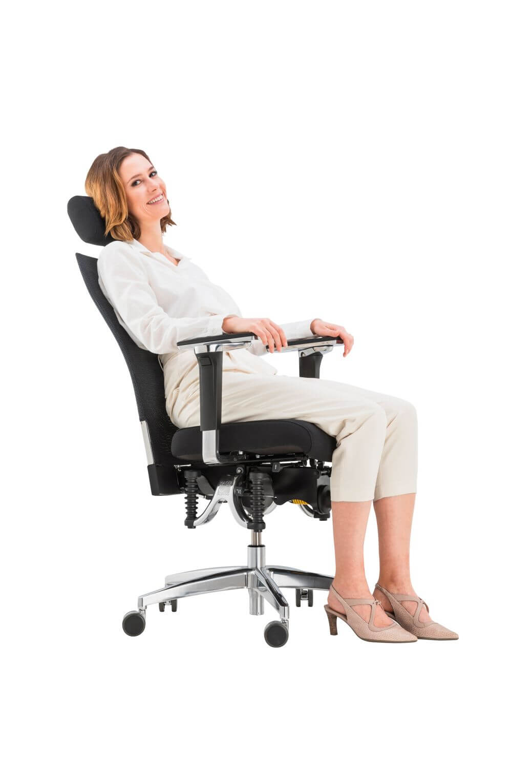 Haider Bioswing Bürostuhl 660 iQ Bestseller mit sitzender Frau im Einsatz