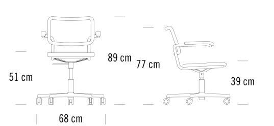 Thonet S 64 VDR Drehstuhl mit Rollen Größe und Maße